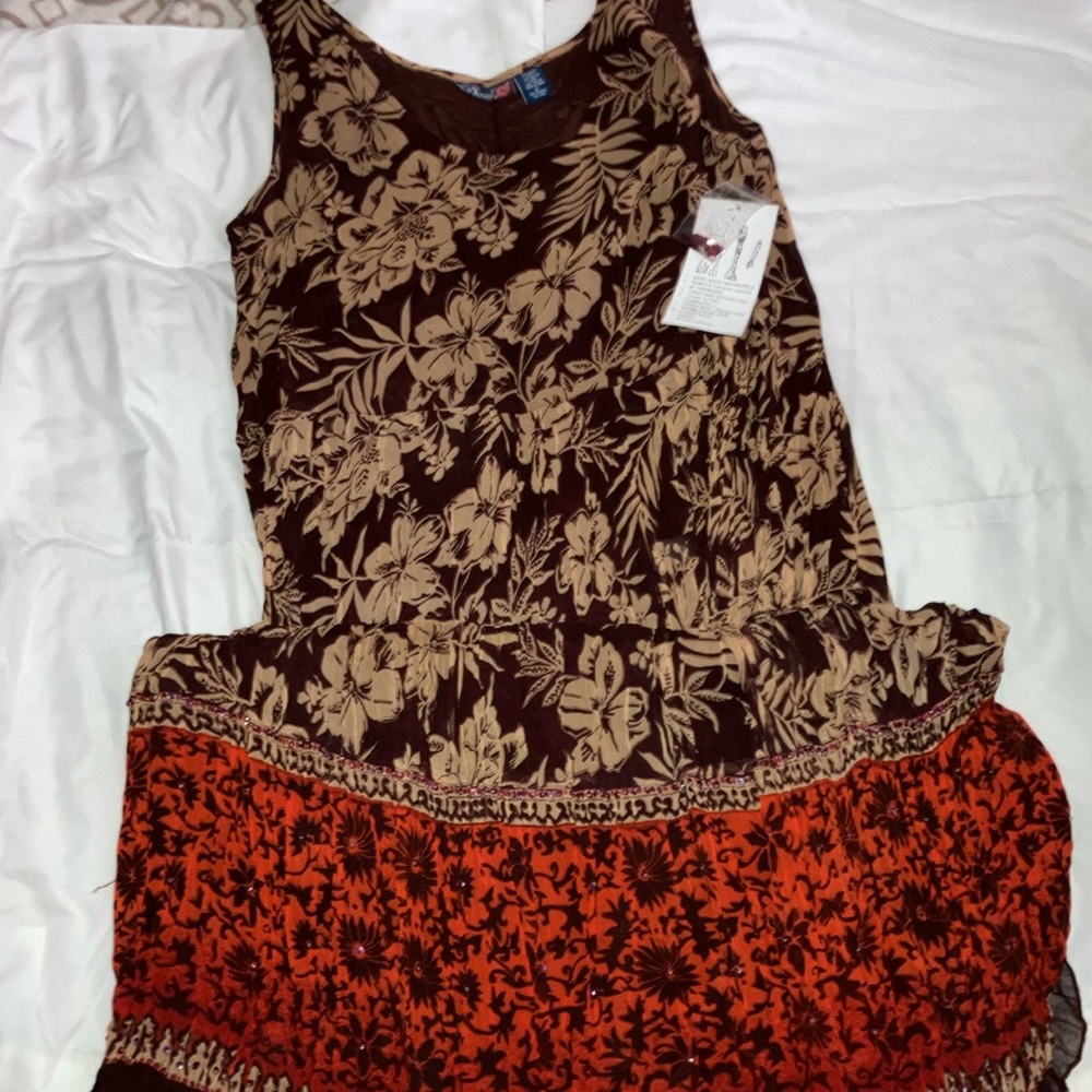 Floral Brown and Orange Maxi Dress and Cover Up